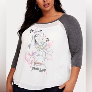 Torrid Disney Grey & Sheer White Mulan Split Back Top - Size 14/16 (1)